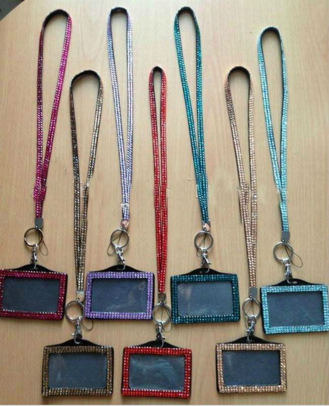 rhinestone lanyard id holder