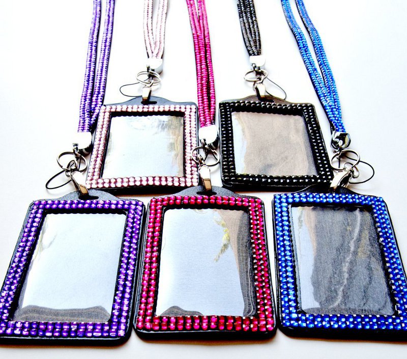 rhinestone lanyard id holder