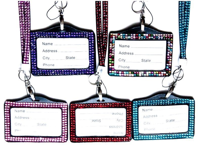 rhinestone lanyard id holder